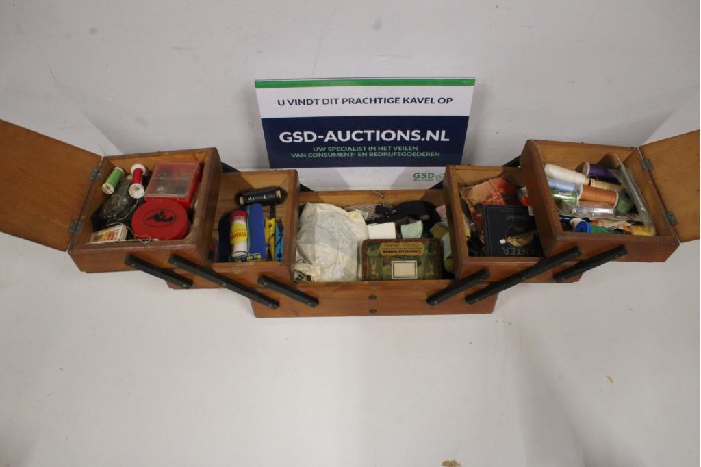 Vintage Houten Accordeon-Naaidoos, Ophalen of Verzenden