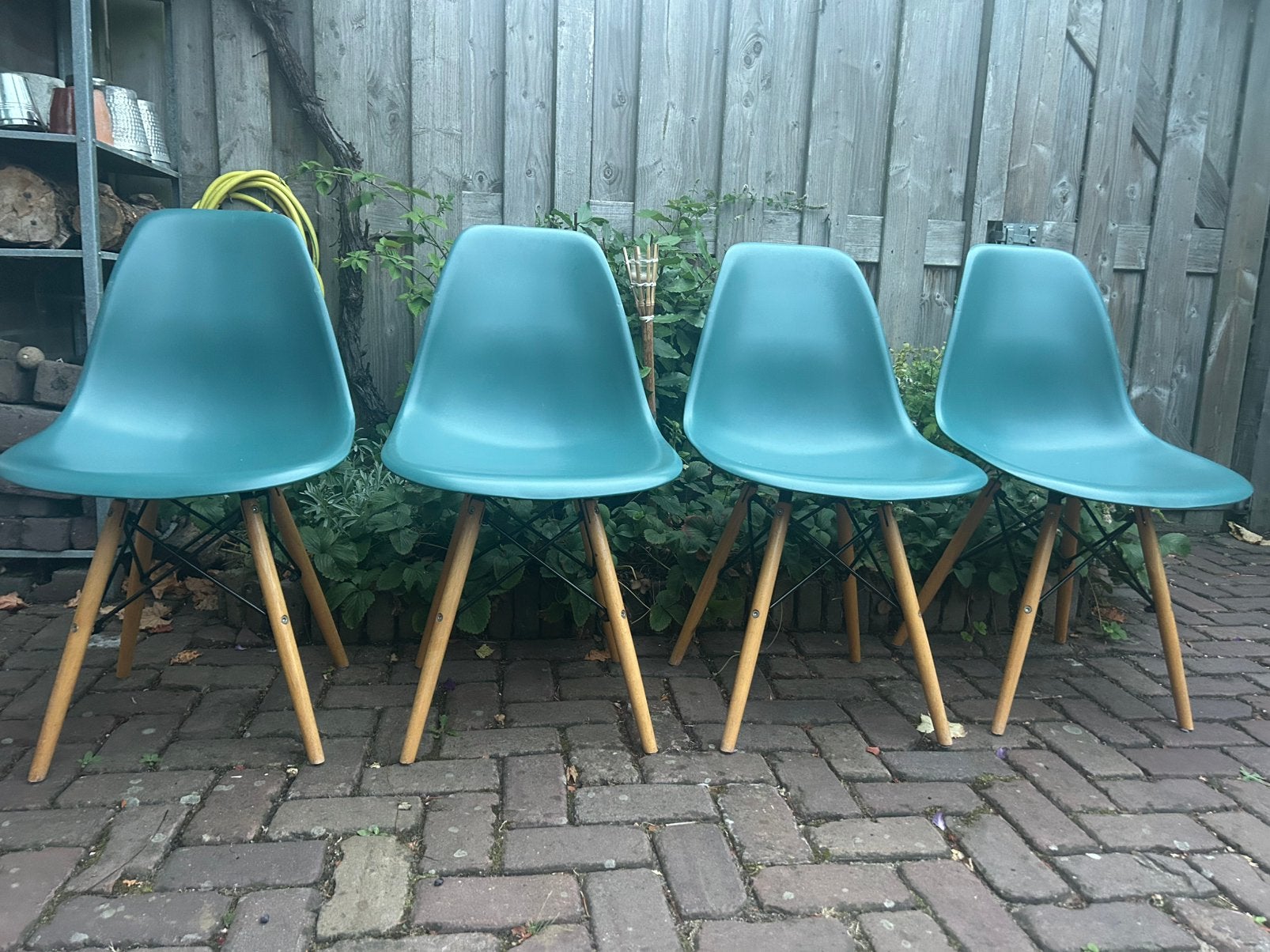 4 eetkamer stoelen, petol blauw, Gebruikt, Blauw, Vier, Modern
