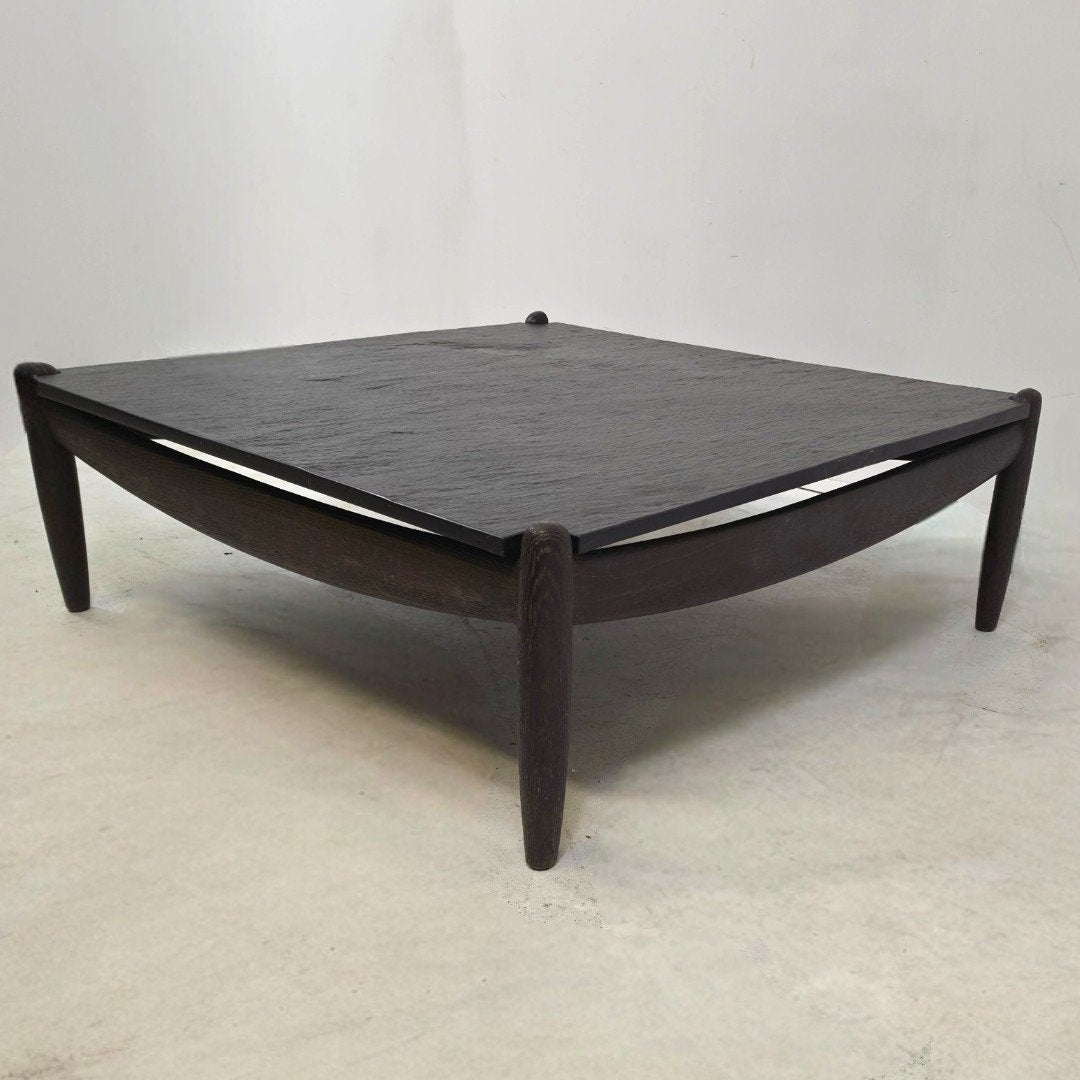 Carl Straub brutalist salontafel 60s leisteen mid century, Huis en Inrichting, Tafels | Salontafels, Ophalen, Gebruikt, 100 tot 150 cm