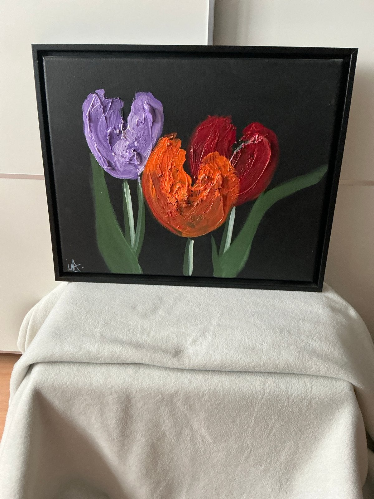 Schilderij 'Voorjaar in Huis' - U.C.S.Y. Aubri, Ophalen, Olieverf, Echtheidscertificaat, Bloemen
