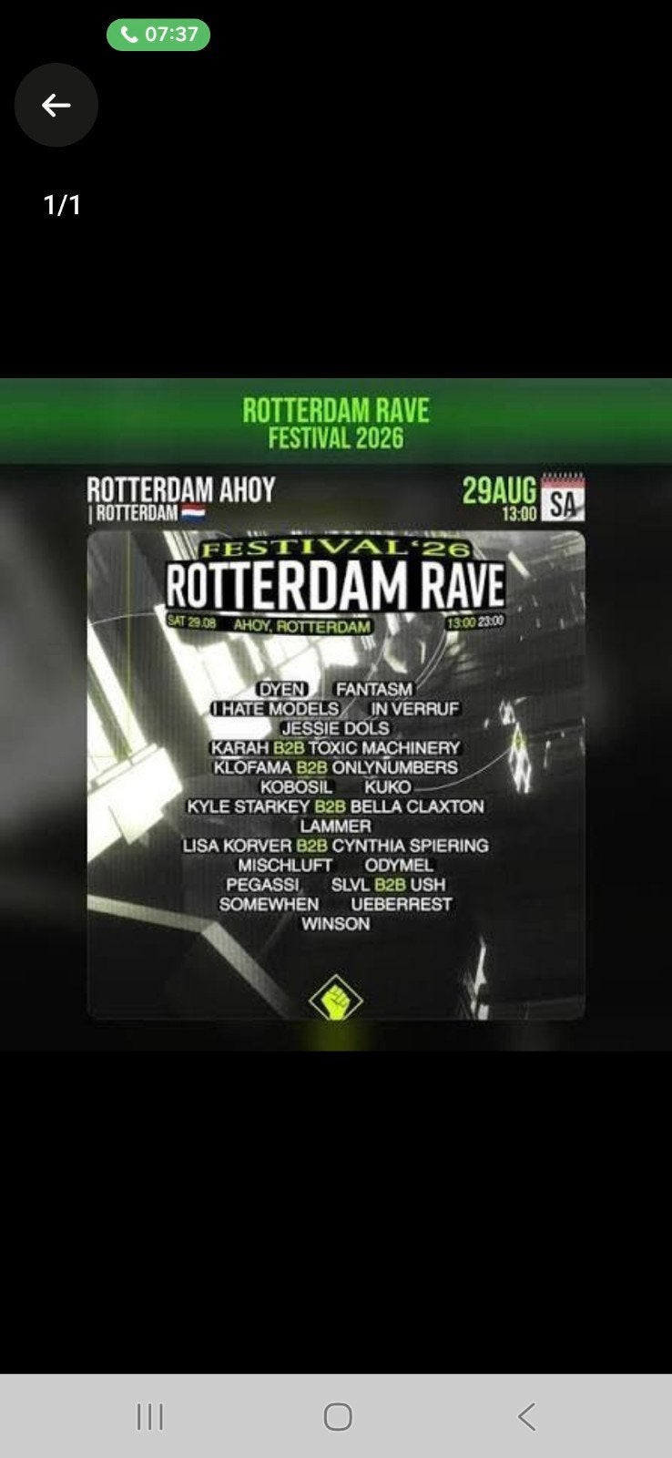 1 ticket Rotterdam Rave 29-8 day, Tickets en Kaartjes, Concerten | Dance, Eén persoon