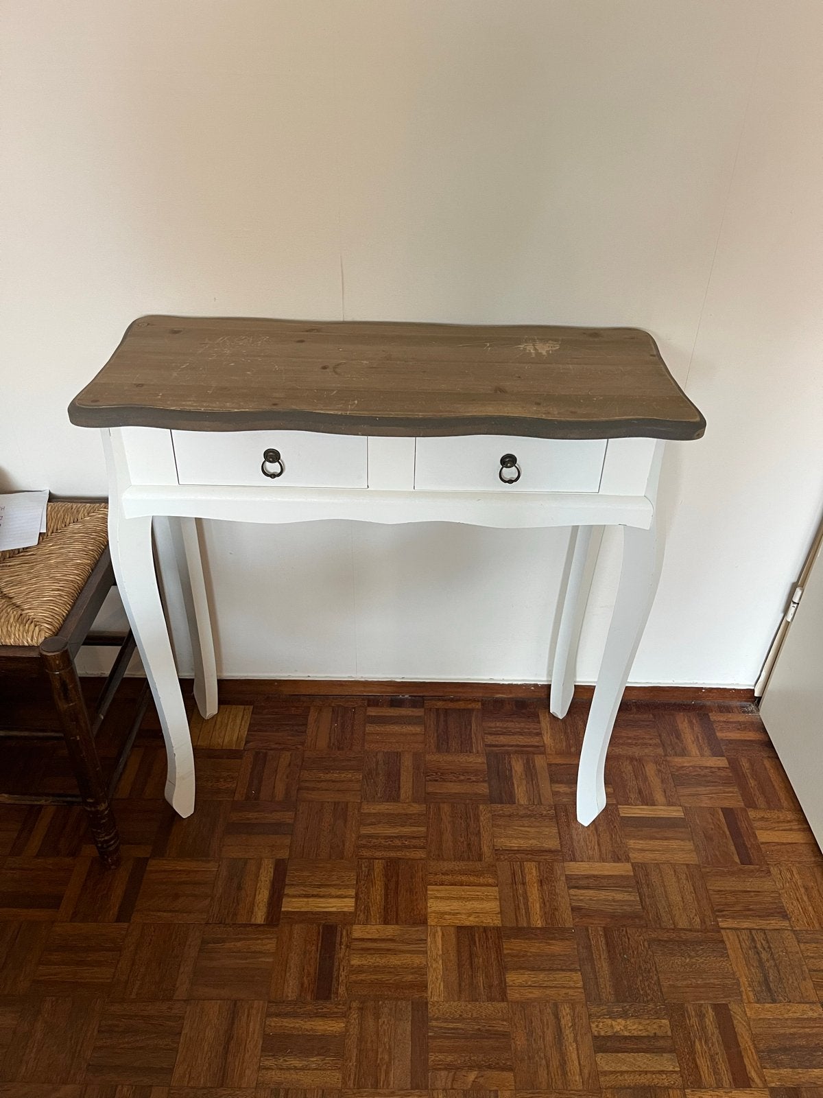 Sierlijke console tafel hout sidetable wit brocante, Gebruikt, 100 tot 150 cm, Tot twee personen, Minder dan 50 cm
