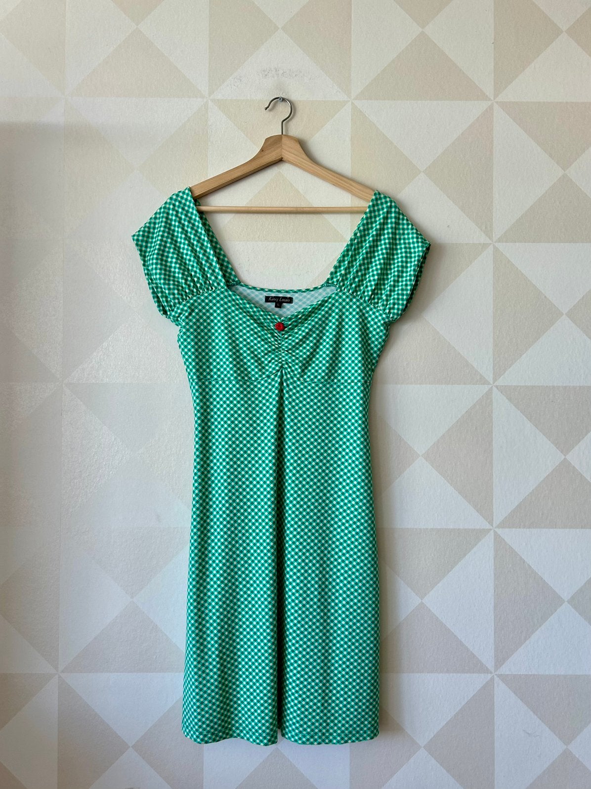 King Louie Dress jurk ruit groen wit L/40 zgan, Kleding | Dames, Jurken, Maat 42/44 (L), Ophalen of Verzenden, Zo goed als nieuw