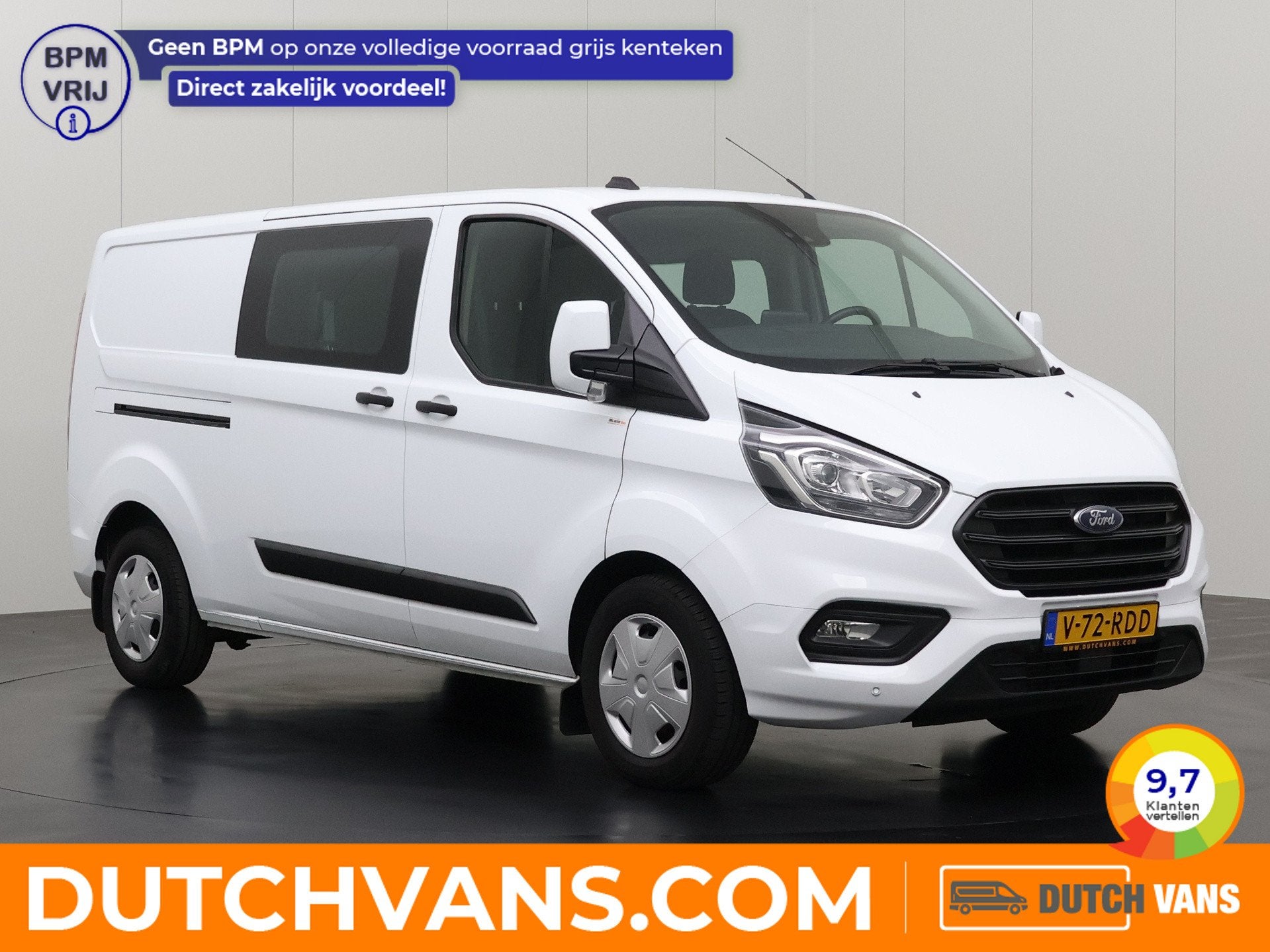 Ford Transit Custom 2.0TDCi 130PK Lang Dubbele Cabine | Kast, Voorwielaandrijving, Dealer onderhouden, Stof, Gebruikt