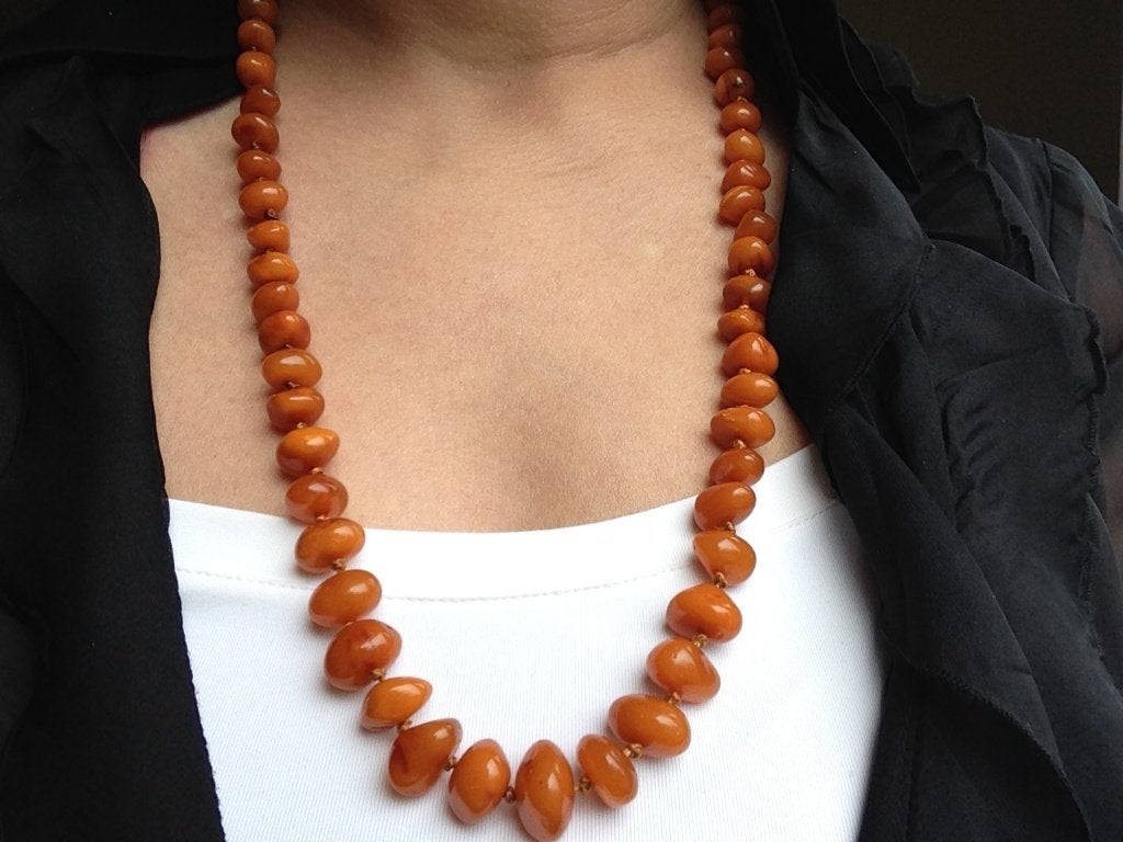 Vintage barnsteen ketting met toffeekleurig, Verzenden, Overige materialen, Ketting
