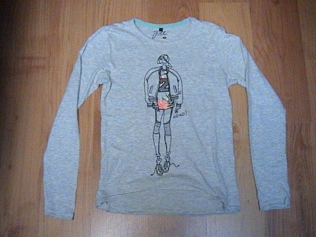 JILL leuk grijs shirt met opdruk van meisje / dame + tekst, Gebruikt, Meisje, Ophalen of Verzenden, Shirt of Longsleeve