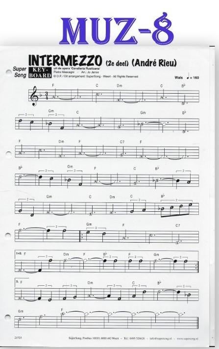 Muz8 bladmuziek super song - Intermezzo, Orgel, Gebruikt, Ophalen of Verzenden, Artiest of Componist