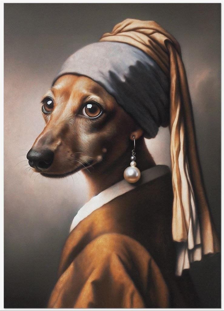 50x70 Poster Dachshund Teckel Meisje met de Parel vermeer, Verzamelen, Verzenden, Nieuw, A1 t/m A3, Film en Tv