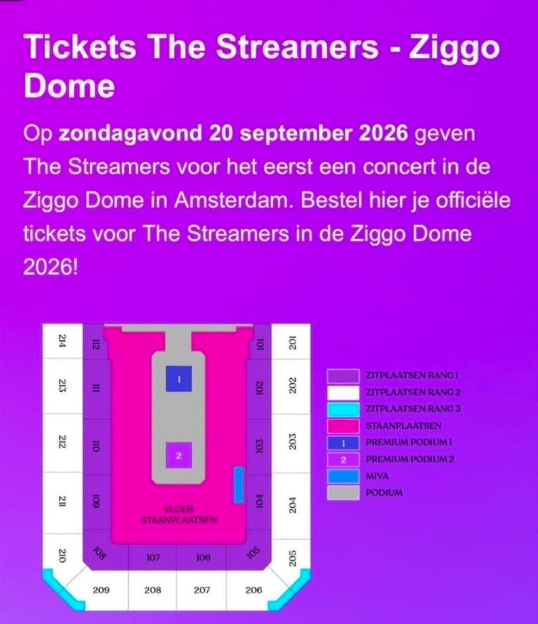 2 zitplaatsen concert Streamers 20/9, Tickets en Kaartjes, Twee personen, Oktober