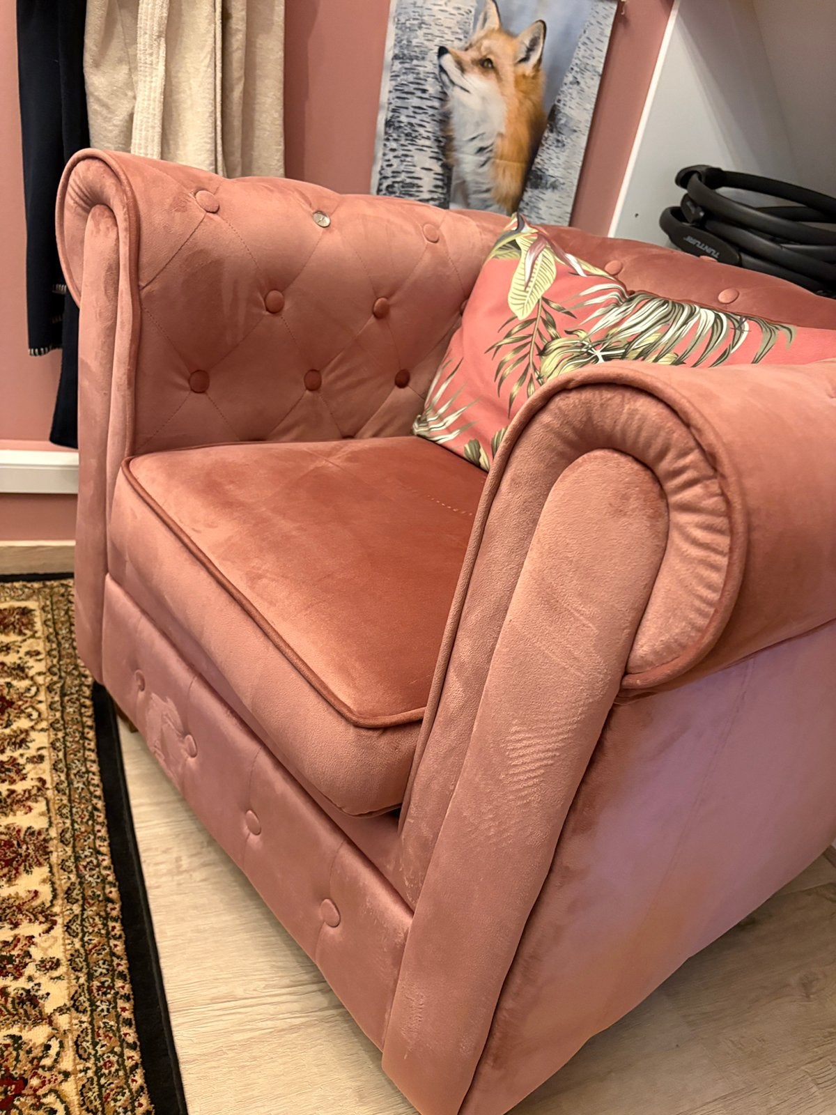 Te koop: look a like chesterfield fauteuils (oudroze), Ophalen, Gebruikt, Eenpersoons, 75 tot 100 cm
