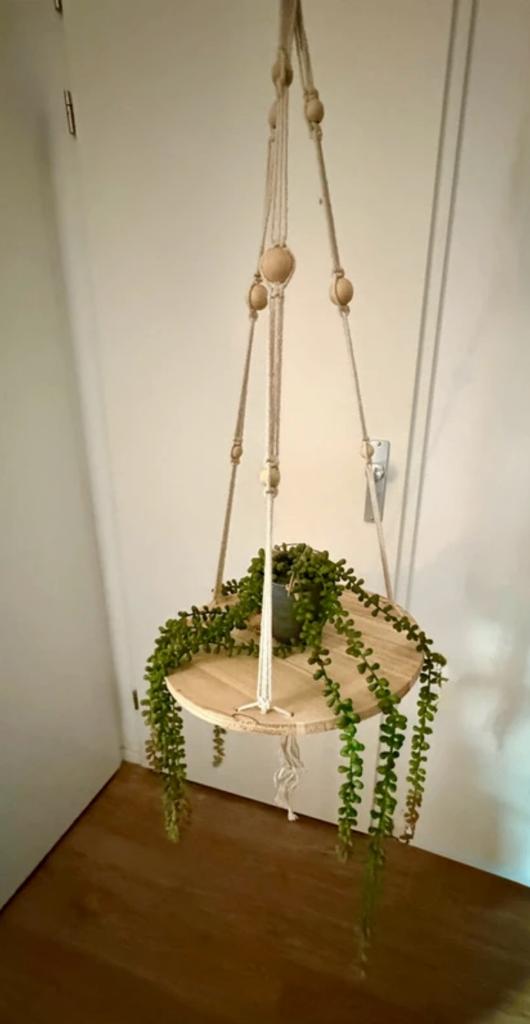 Round wooden plant hanger - NEW!, Ophalen of Verzenden, Halfschaduw, Minder dan 100 cm
