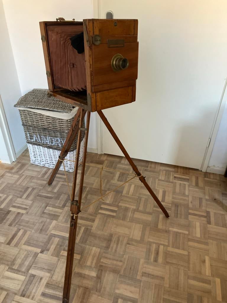 Antieke houten fotocamera met statief - Toulouse, Ophalen of Verzenden, Voor 1940, Fototoestel