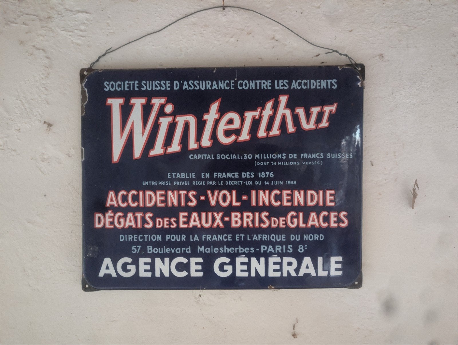 Vintage Winterthur  Emaille Reclame, Ophalen