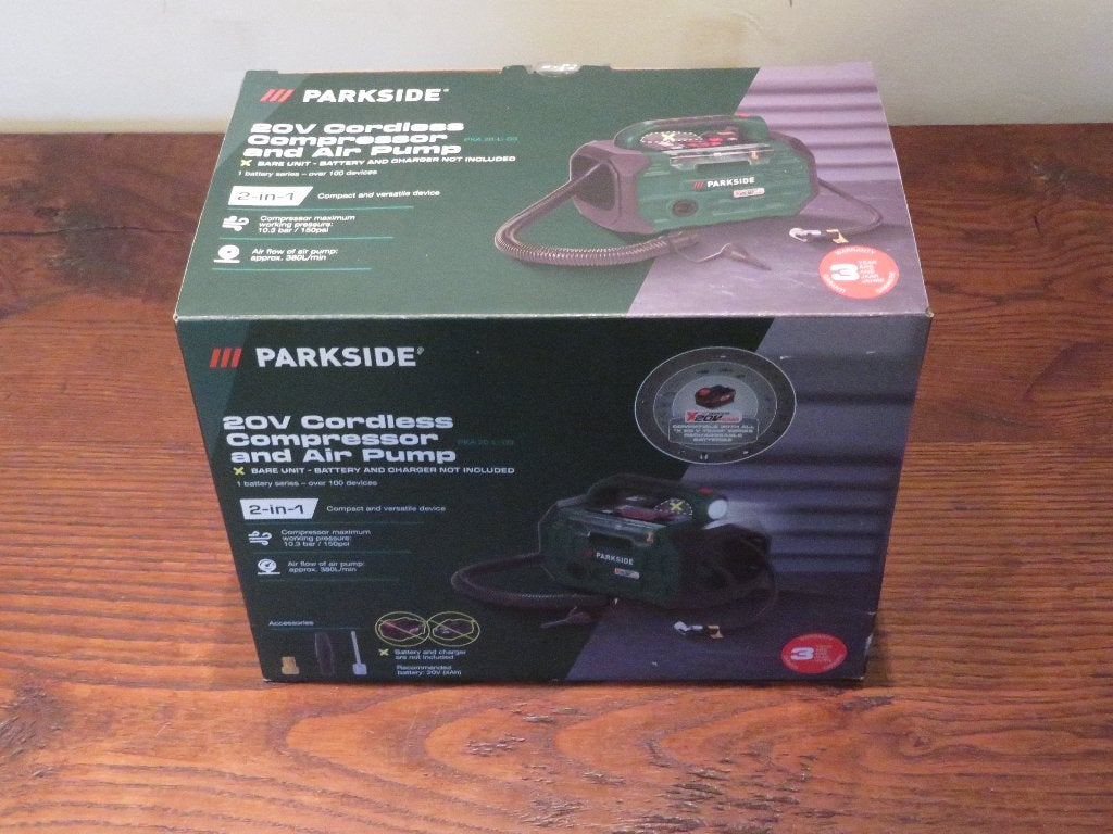Parkside 20V Accu Compressor en Luchtpomp - Nieuw in doos, Doe-het-zelf en Verbouw, Geluidgedempt, 10 bar of meer, Nieuw, Ophalen of Verzenden