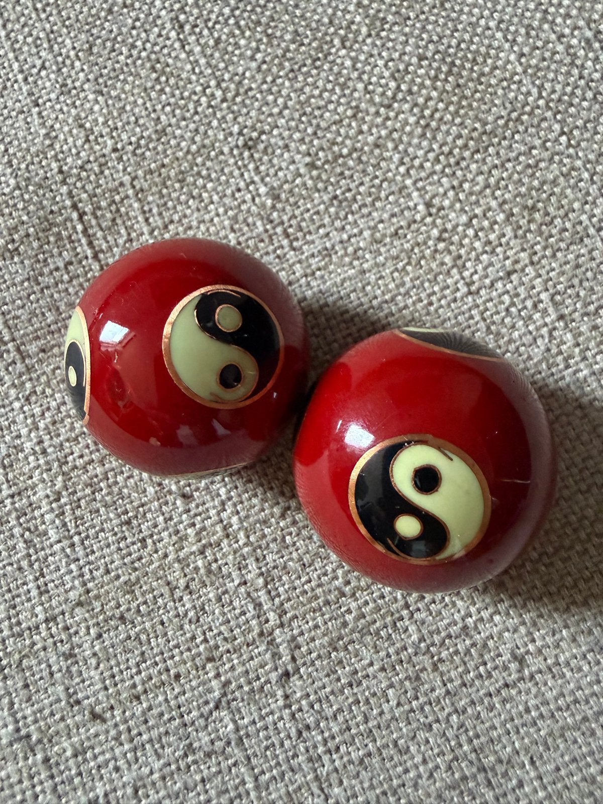 Chinese Meridiaankogels / Baoding Ballen Rood Yin Yang, Gebruikt, ., Overige typen, Ophalen of Verzenden