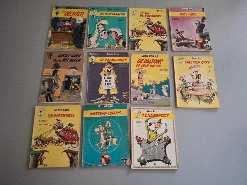 11x Lucky Luke stripboeken - Vintage staat (jaren '60-'70), Meerdere stripboeken, Ophalen of Verzenden, Gelezen