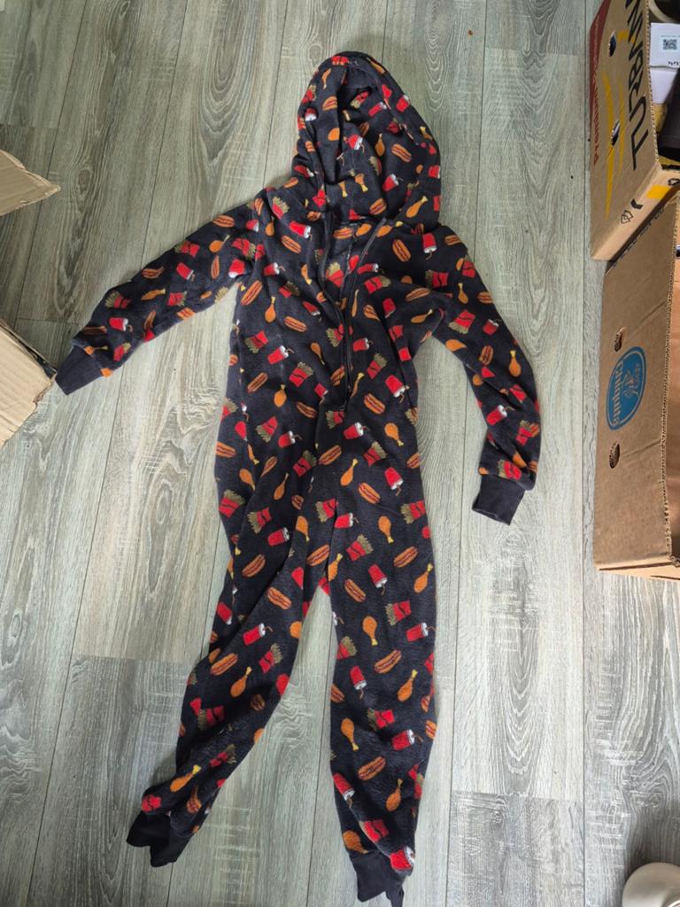 Fleece Onesie met Fastfood Print - Maat 140/146, Ophalen of Verzenden