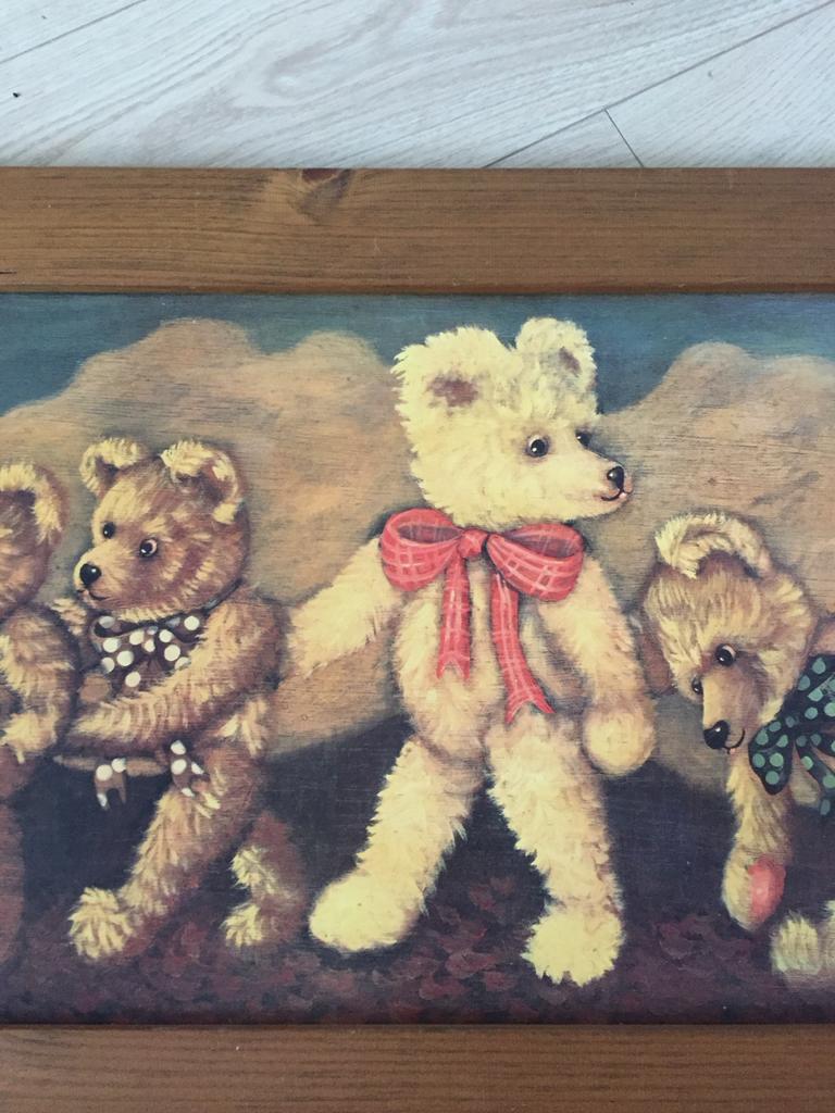 Vintage Schilderij Teddyberen Houten Lijst, Antiek en Kunst, Kunst | Schilderijen | Klassiek, Ophalen
