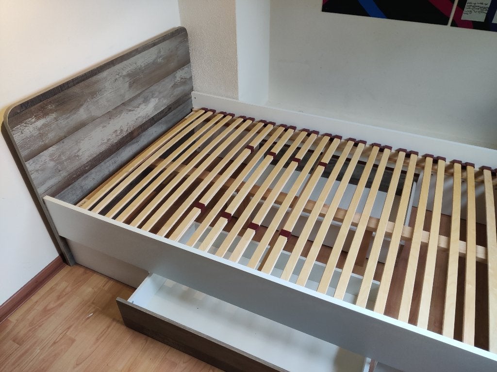 Eenpersoonsbed 120cm breed met opberglades van Leen Bakker, Ophalen, Gebruikt, Eenpersoons, Wit