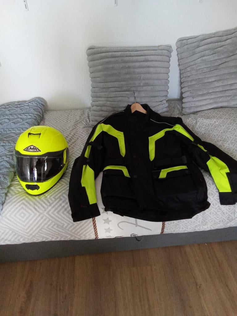 SMK Systeemhelm - Felgeel en motorjas zgan., Overige merken, Systeemhelm, Heren, Ophalen of Verzenden