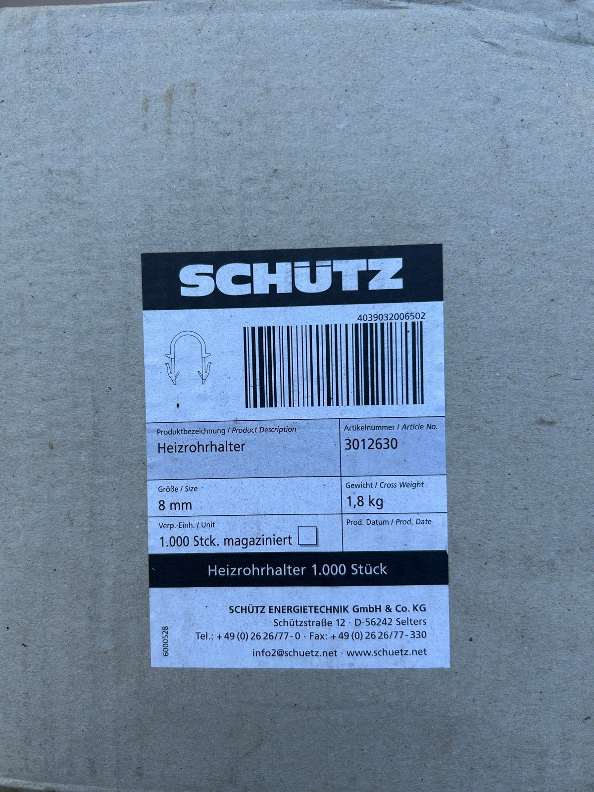 Schütz vloerverwarming buishouder ongeveer 30000stuks, Ophalen, Minder dan 30 cm, Overige typen, Nieuw