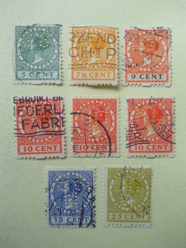 Nederland 1925 Roltanding Perfins uit Nvph.R6-R14 gestempeld, Postzegels en Munten, Ophalen of Verzenden, T/m 1940, Gestempeld