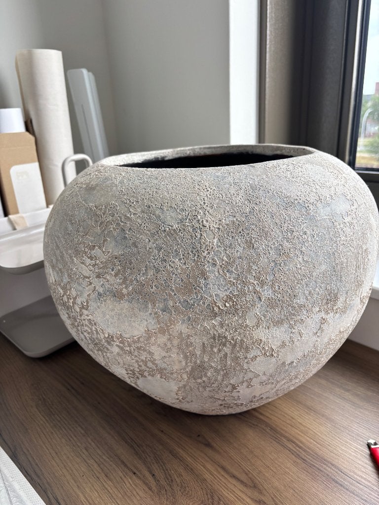 Grote Keramieken vaas diameter 40cm, Ophalen, Beige, Zo goed als nieuw, Steen/keramiek