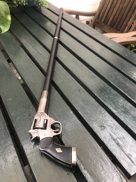 mooie metalen wandelstok/flaneerstok met pistoolgreep, Diversen, Wandelstokken, Ophalen of Verzenden, Zo goed als nieuw