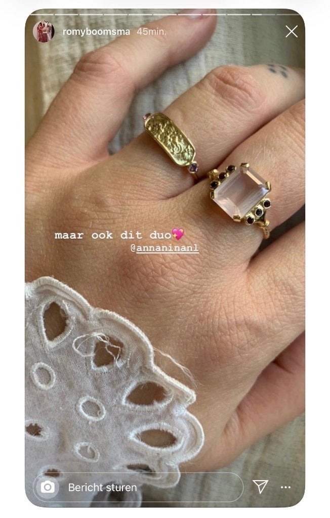 Anna Nina x Romy Boomsma Ruby Rose ring, Gebruikt, Ophalen of Verzenden, Kleiner dan 17, Met edelsteen