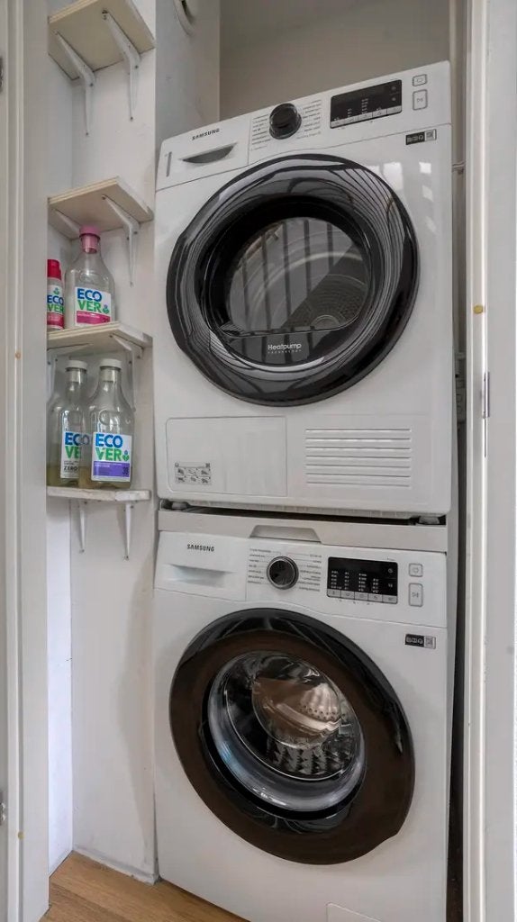 Samsung 8kg Wasmachine + Warmtepompdroger + BlueBuilt set, 8 tot 10 kg, Ophalen, Zo goed als nieuw, 85 tot 90 cm