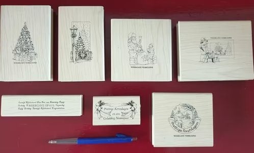 7 stuks Mariette Verhees Kerst Stempels - Art Stemps Nieuw, Hobby en Vrije tijd, Stempelen, Ophalen of Verzenden, Nieuw, Houten stempel