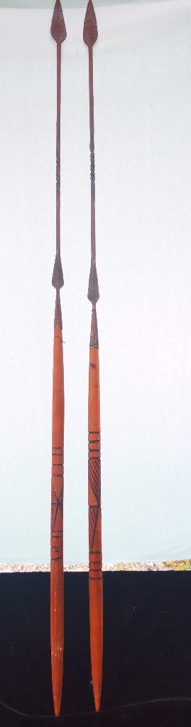2 vintage afrikaanse afrika speer tribale kunst houtsnijwerk, Ophalen of Verzenden