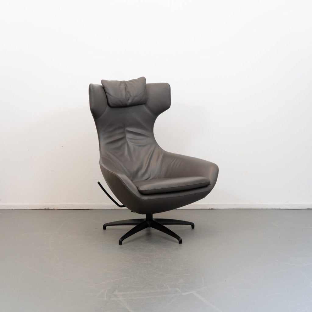 Leolux Caruzzo Plus Fauteuil Grijs Leer + Hocker, Niet ingevuld, Zo goed als nieuw, Niet ingevuld, Niet ingevuld