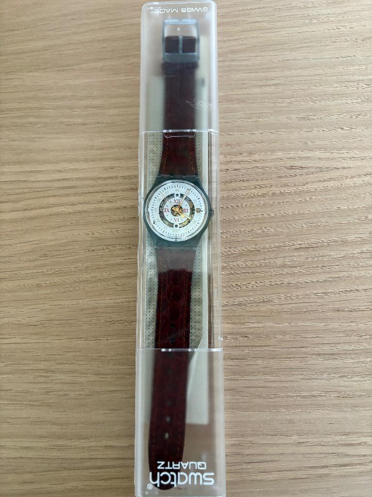 Swatch dames horloge vintage Biblio  GM405. 1998., Leer, Staal, Polshorloge, Swatch