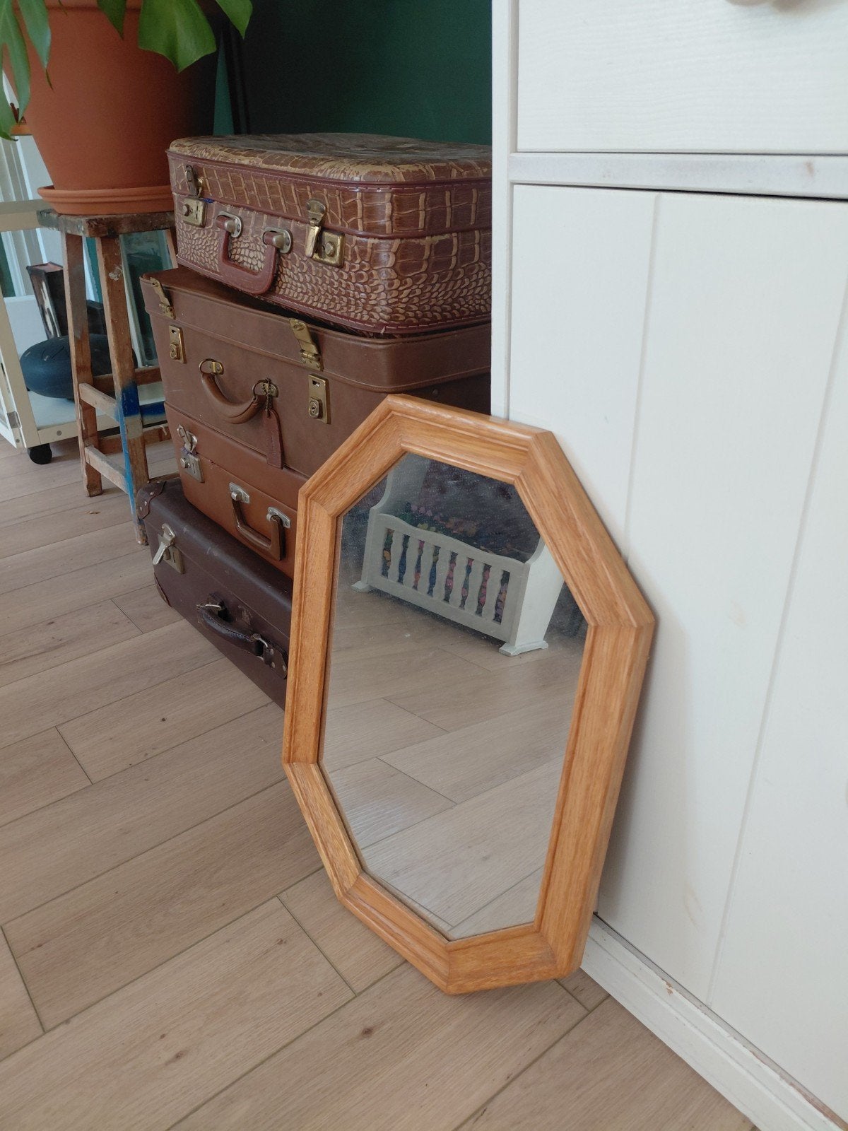 Vintage spiegel 8 hoekig, Ophalen, Overige vormen, Minder dan 50 cm, Minder dan 100 cm