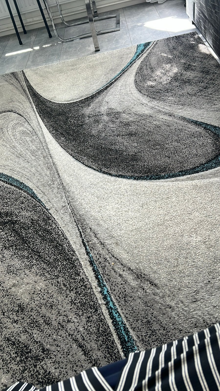 Modern tapijt grijs/turquoise 160x230 cm, 150 tot 200 cm, 200 cm of meer, Ophalen of Verzenden, Zo goed als nieuw