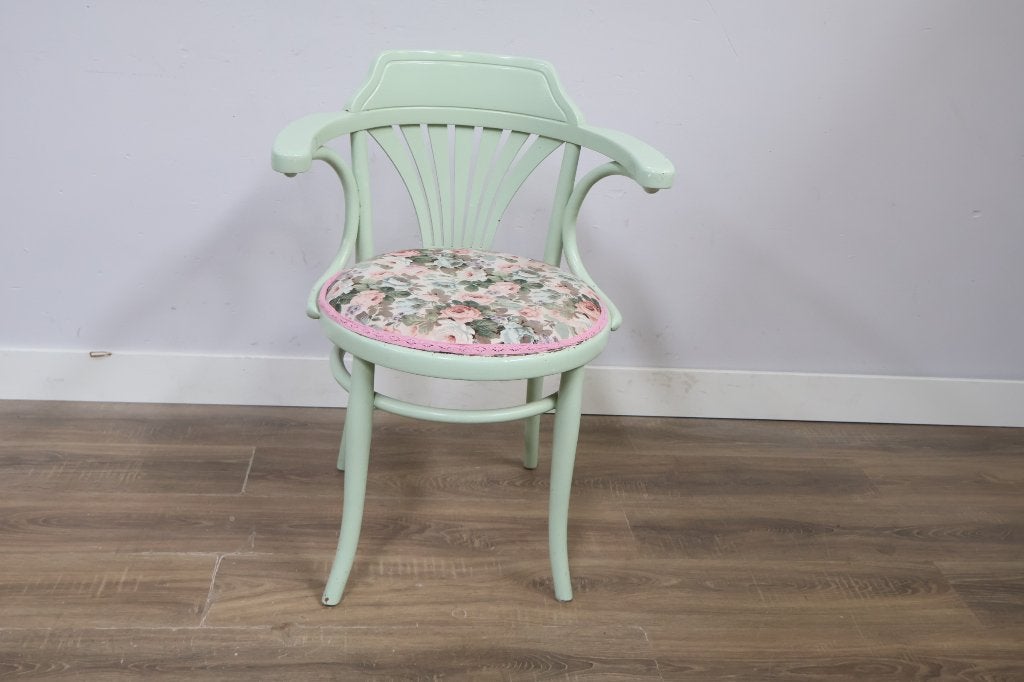 Groene Thonet houten stoel met bloemenzitting, Antiek en Kunst, Ophalen