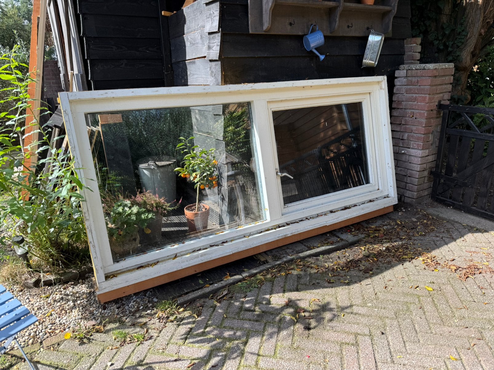 Mooi kozijn 2.38 breed x 1.06 hoog, Ophalen, Gebruikt, Inclusief glas, 75 tot 150 cm