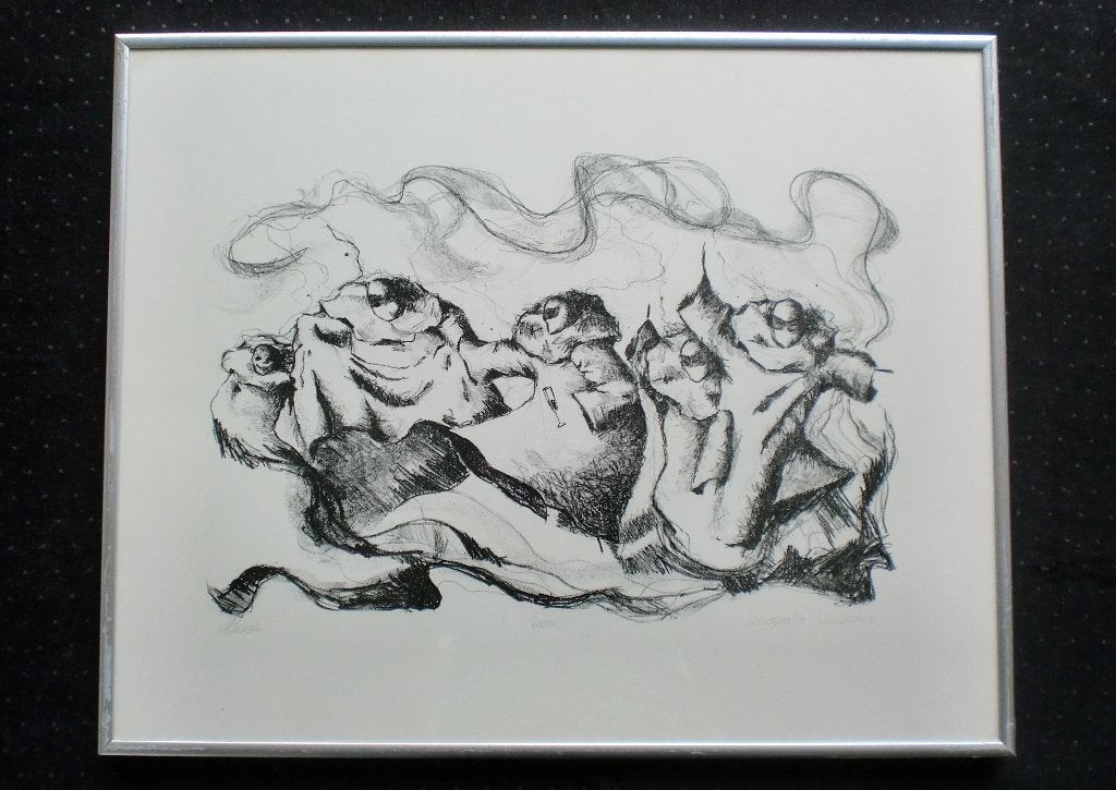 FEEST - Ingelijste Lithografie van potlood tekening, 40x50cm, Gesigneerd, Ophalen of Verzenden, Personages en Fantasiefiguren