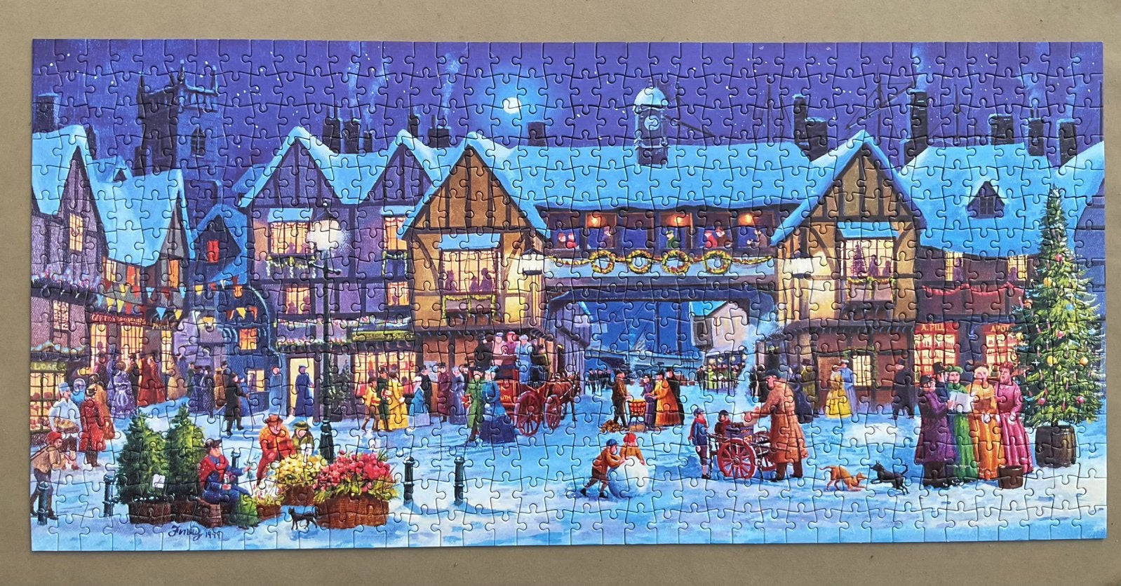 Gibsons Christmas in de square 636 stukjes compleet + netjes, Ophalen of Verzenden, 500 t/m 1500 stukjes, Gebruikt, Legpuzzel