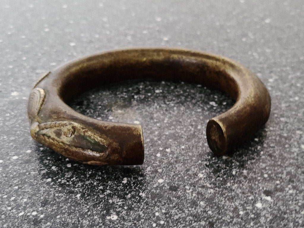 Afrikaanse armband bronzen armband kinderarmband hagedis, Ophalen of Verzenden