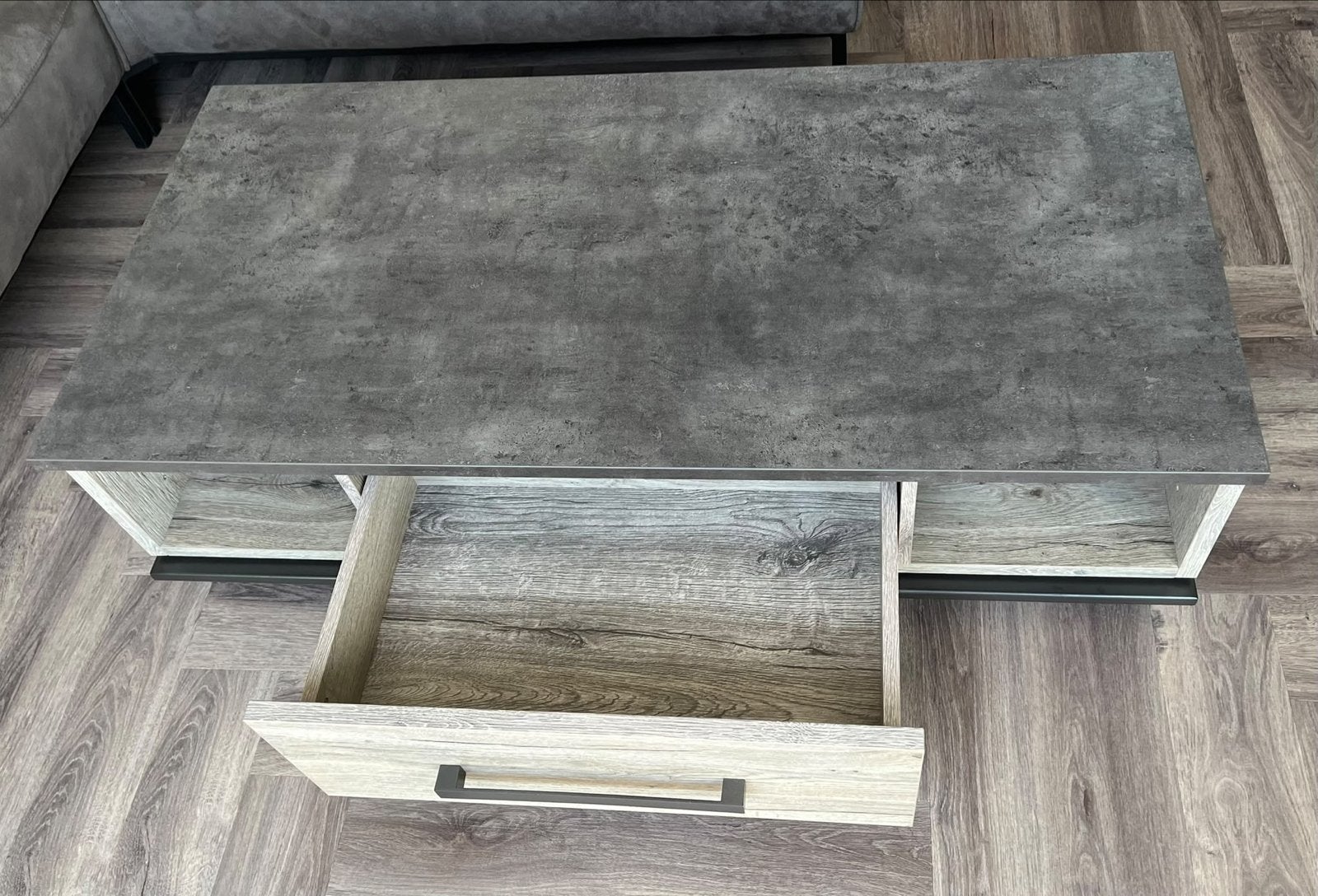 Salontafel met lade en opbergruimte - Betonlook/Hout, Ophalen, 50 tot 100 cm, 100 tot 150 cm, Zo goed als nieuw