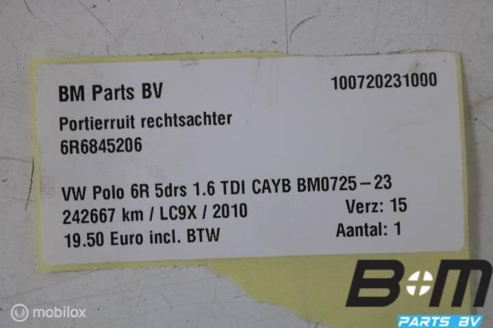 Portierruit rechtsachter VW Polo 6R 6R6845206, Auto-onderdelen, Gebruikt