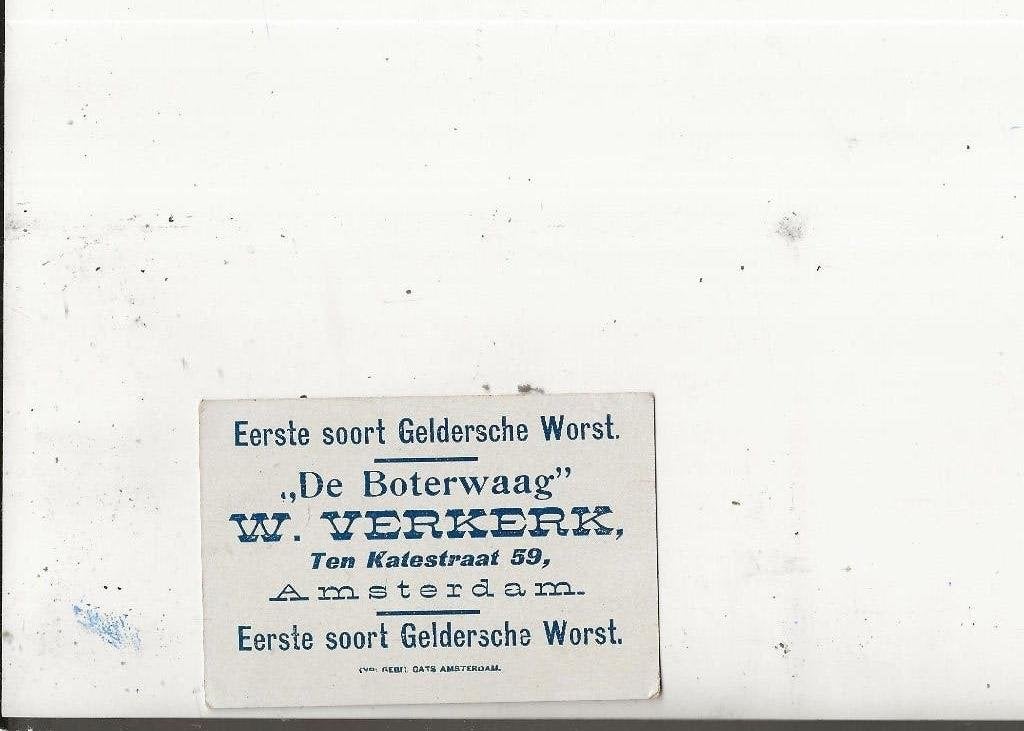 Amsterdam W Verkerk De Boterwaag Geldersche Worst Koolmees, Ophalen of Verzenden, Voor 1920, Ongelopen, Noord-Holland