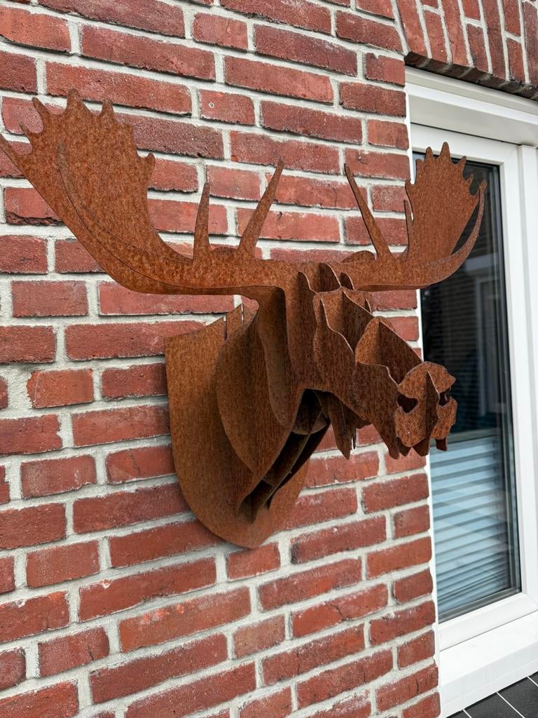 Elandkop cortenstaal kleur roestbruin., Wanddecoratie, Modern, Meerkleurig, 50 - 100 cm