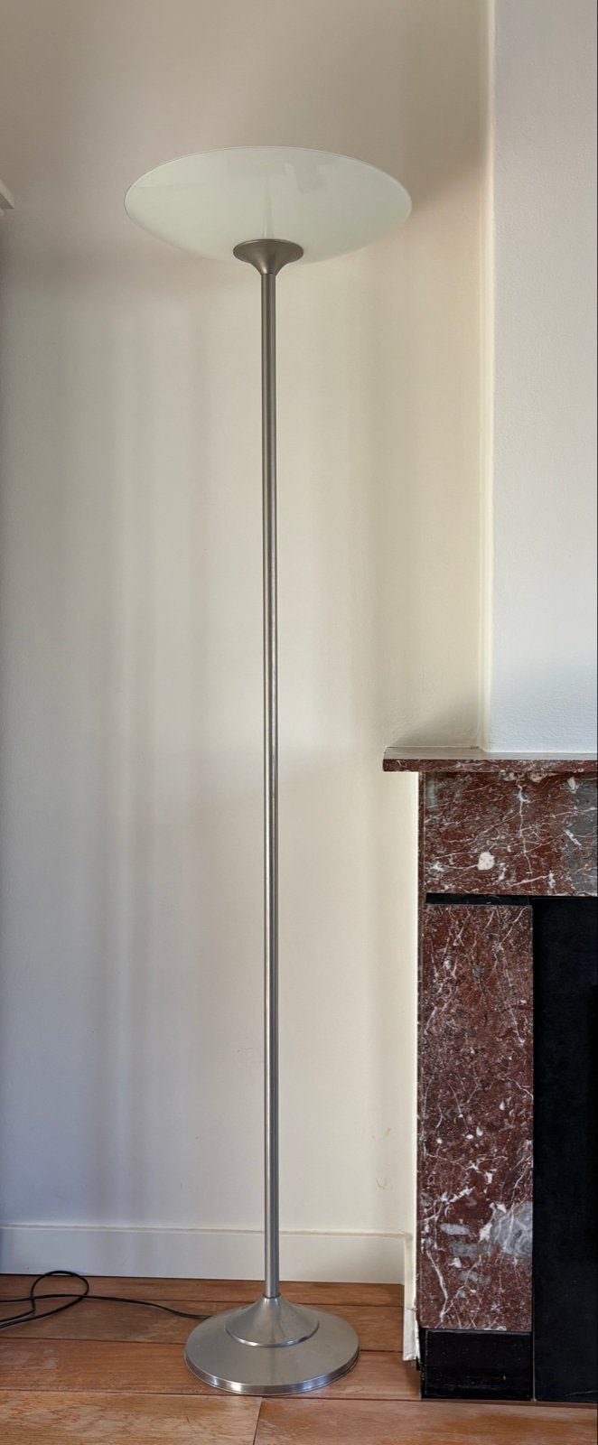 Staande lamp jaren '30 stijl, geborsteld RVS, 2m hoog, Ophalen, Gebruikt, Metaal, 200 cm of meer