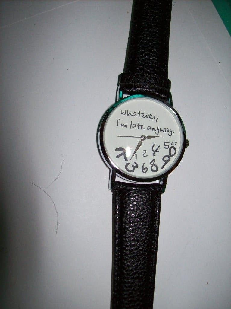 Horloge Zwart Zilvertint Apart Model Leuke Grappige Tekst, Sieraden, Tassen en Uiterlijk, Overige Accessoires, Verzenden, Nieuw