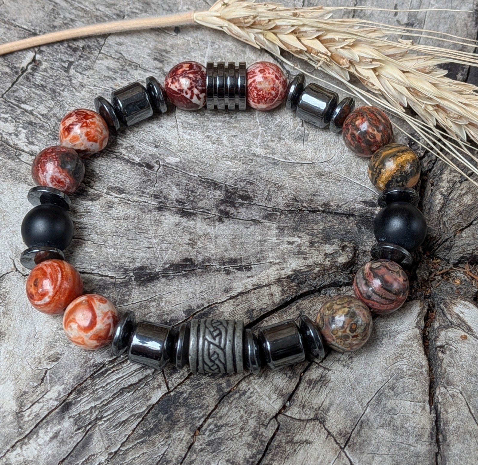 Nieuwe 10mm Herenarmband van Leopard Jaspis ,Onyx & Hematiet, Overige materialen, Met bedels of kralen, Overige kleuren, Nieuw