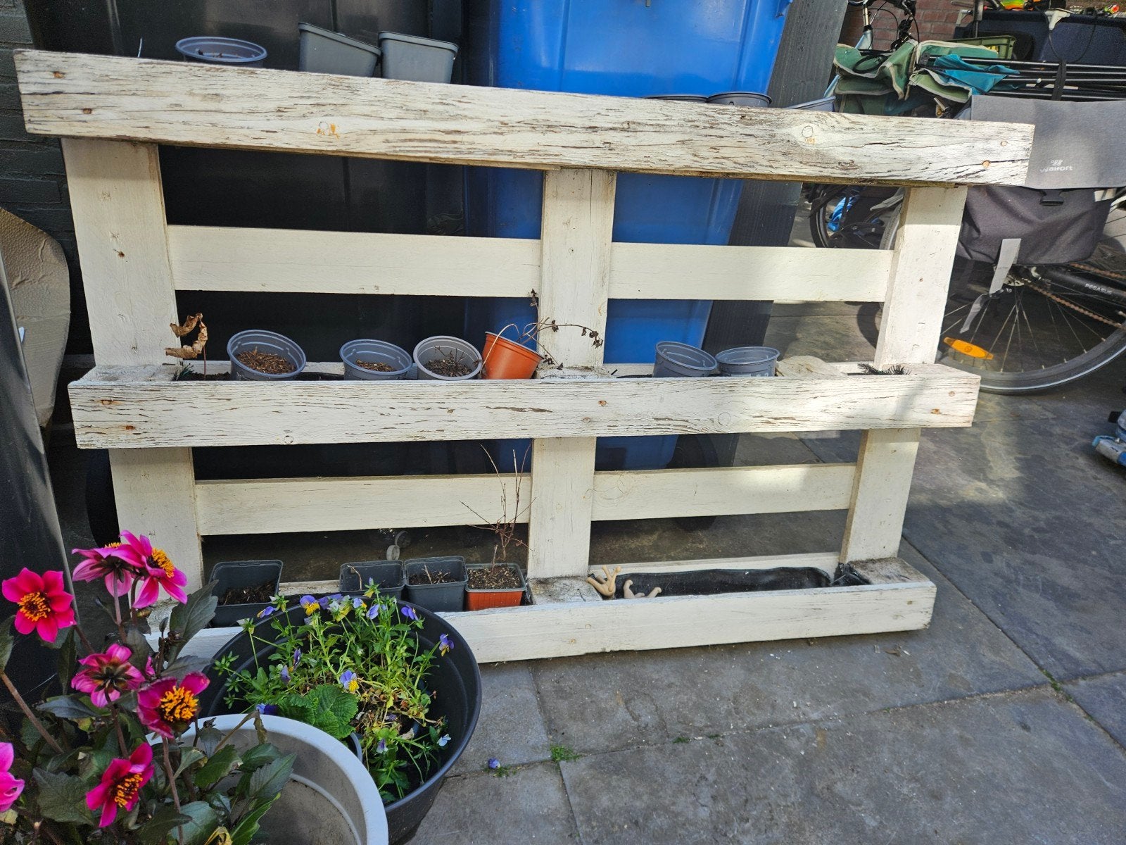 Houten plantenbak / kruidenrek van pallet, Tuin en Terras, Bloembakken en Plantenbakken, Ophalen, Gebruikt, 100 cm of meer, 60 cm of meer
