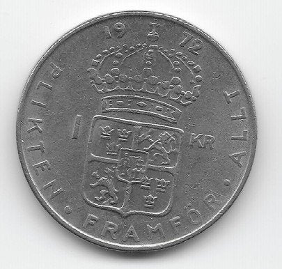 Zweden 1 krona 1972 KM# 826a, Verzenden, Overige landen, Losse munt